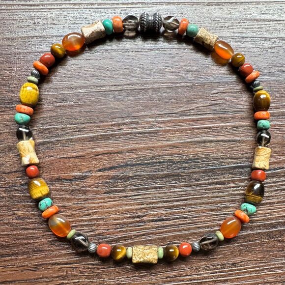 Vintage CAROLYN POLLACK Beaded Gemstone Necklace Sterling Silver 925 Southwest - Picture 10 of 17